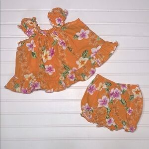 RJC Made in Hawaii 100% Cotton Hawaiian Floral Print Blouse Bloomer Matching Set